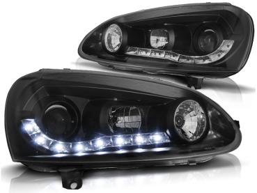 LED Tagfahrlicht Design Scheinwerfer für VW Golf 5 03-09 schwarz